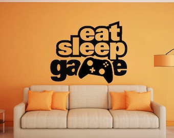 Gamer, eat sleep game, video game, controller, Large wall mural art, childrens room, decal, sticker