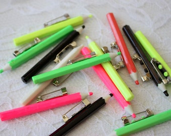 Set of Fourteen Mini Pencils with Pin Attached, Mini Pencils for Crafts,