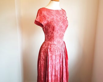 Vintage 50s Pink Brocade Dress SMALL UK 8-10 US 4-6