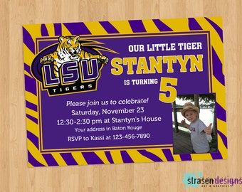 LSU Purple Gold Birthday Invitation Printable
