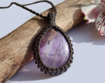 Amethyst Necklace/Purification/Master Crystal/Compassion/Purple Crystal/Macrame Jewelry/Amethyst Macrame/Purple Stone/Gaia/Macrame Necklace