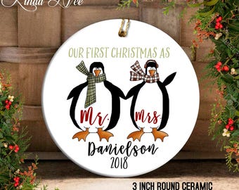 Our First Christmas as Mr and Mrs Ornament, Mr and Mrs Ornament, Mr Mrs Penguin, Custom Wedding Gift Personalized Wedding Gift Custom OCH137