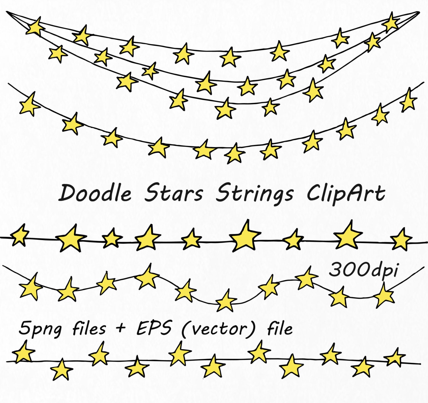 Download Doodle Stars Strings ClipArt Star borders Digital stars clip