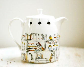 Hand painted teapot - Book A Holic - fine china