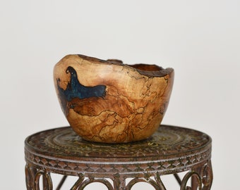 Deep Natural Edge Maple Bowl with Blue Tinted Epoxy