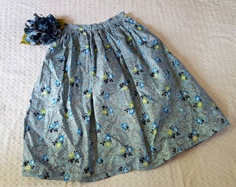 Floral Blue - Retro High-waisted Long Skirt Medium