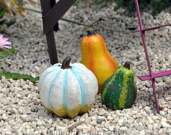 Autumn Gourds, Set of 3 for Miniature Garden, Fairy Garden