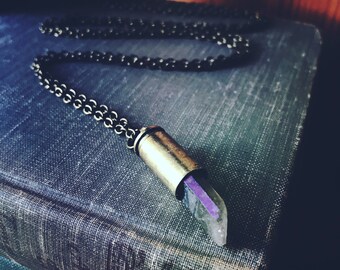 Crystal Quartz Bullet Casing Pendant Necklace