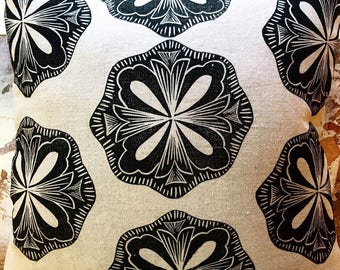 Hand Block Printed Linen and Canvas Throw Pillow - Cover - Original Pattern Design