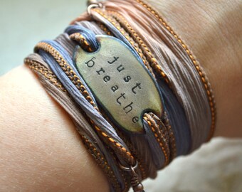 JUST BREATHE, just breathe bracelet, Boho Silk Wrap Bracelet, bohemian, Just breathe wrap bracelet, boho bracelet