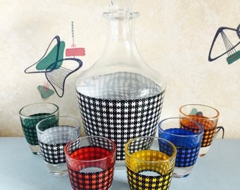 1960s - French - Dogtooth - Glass - Decanter - Six Shot Glasses