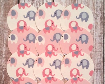 ELEPHANT oreo edible images image oreos pink gray 1 dozen 2 inch circles rounds precut frosting sheets baby shower party cupcake toppers