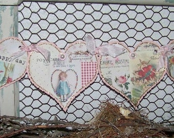 Valentines Day Banner Garland Heart Banner Garland Vintage Style Pink Valentine Collage