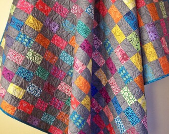 Modern Lap Quilt-Handmade Quilt-Throw Quilt-Allison Glass-Homemade Blanket-Rainbow Quilt-Bed Coverlet-Homemade Quilts For Sale-Ready to Ship