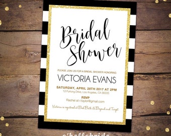 Bridal Shower Invitation Printable for Black Gold Bridal Shower - Gold Bridal Shower Invitations - Gold Bridal Shower Invites 047