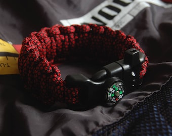 Survival bracelet with compass and whistle - Paracord bracelet - Woven bracelet - Macrame bracelet - King Cobra