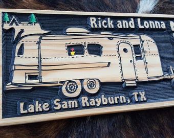Personalized Camper Sign - Going RV - Bumper Pull Airstream Camper - Tiny House - Carved Wood Customized Hand painted