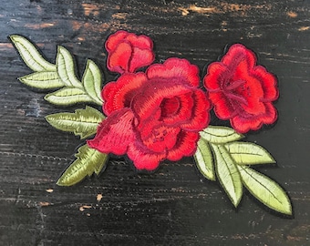 1980's Red Roses Embroidered Patch