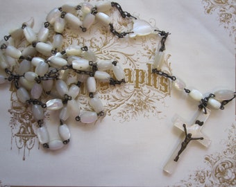 vintage MOP ROSARY - mother of pearl rosary, MOP cross