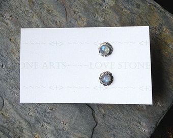 Rainbow Moonstone Chicory Blue Gem Stud Earrings, 5mm Gem Studs E