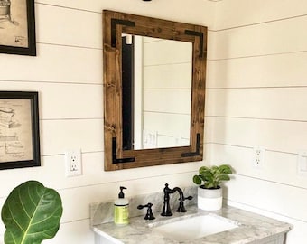 Rustic Mirror, Farmhouse Mirror, Country Framed Mirror, Wood Mirror, Bathroom Mirror, Wall Mirror, Vanity Mirrors,Cottage Small Large Mirror