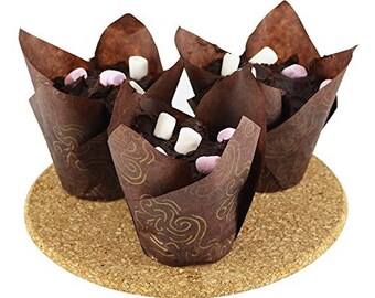 Happium Brown Tulip Shaped Muffin Cases With Gold Floral Patterns Baking Sleeves Cooking Baking Party Supplies Event Accessory 200 pieces