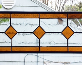 Stained Glass Window Panel--Geometric Amber and Clear--6.5" x 18.5"