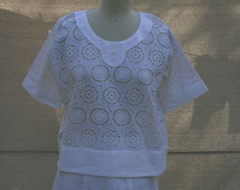 White Cotton Eyelet Blouse