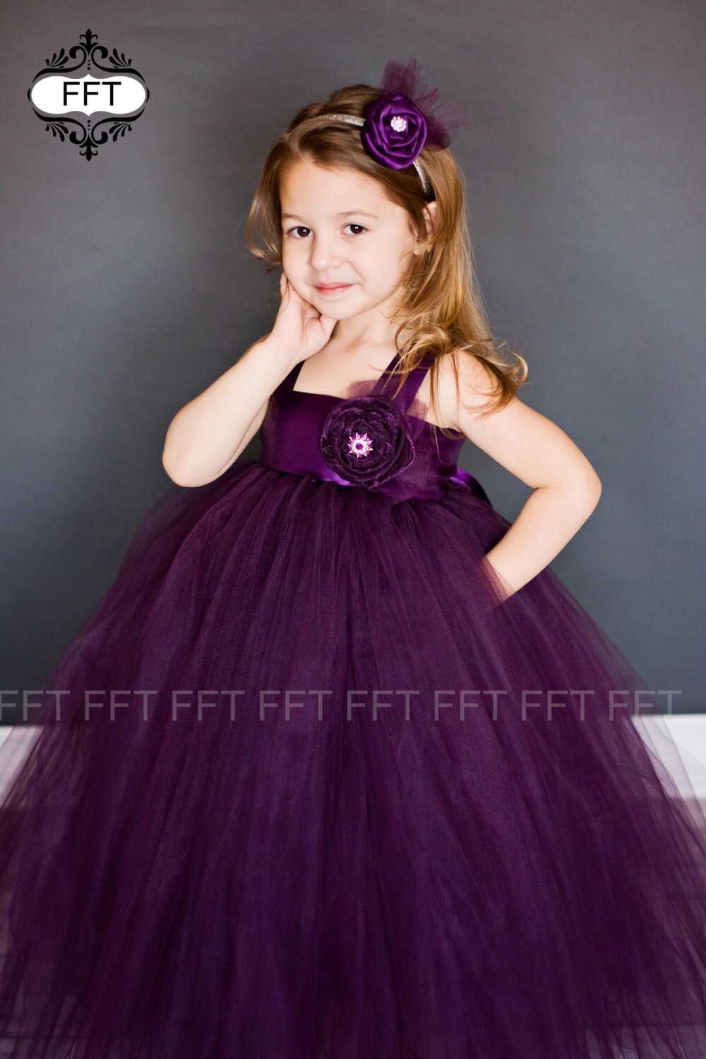 Plum Eggplant Flower Girl Tulle Dress