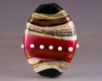 Lampwork Glass Focal Bead - tab bead in blue, white and gold
