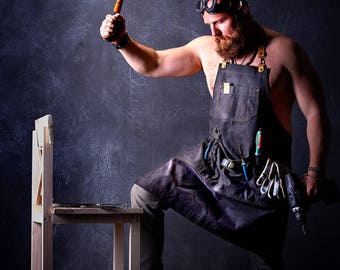 Mens canvas leather apron, canvas apron, leather apron, protective apron, men's apron, canvas leather pinafore, men's gift, men's pinafore