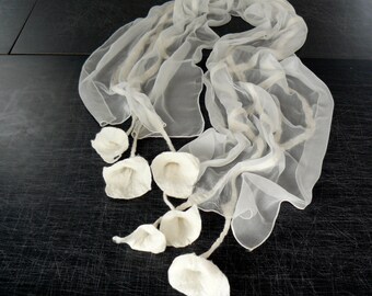 Nuno Felted Scarf merino wool silk floral Nuno felting shawl Oprional color