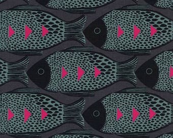 Fish Charcoal - Magic Forest - Sarah Watts - Cotton + Steel - Quilters Cotton Available in Yards, Half Yards, Fat Quarters S2054-001