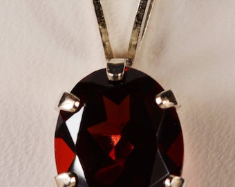 Red Garnet Pendant~.925 Sterling Silver Setting~9mm x 7mm Oval Cut~Genuine Natural Mined
