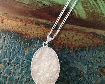 White Druzy Quartz, Druzy Quartz Necklace, Stone Necklace