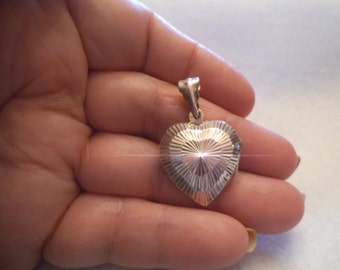 Vintage Sterling Diamond Cut HEART LOCKET Free Shipping