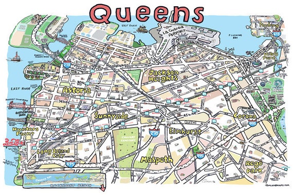 Items Similar To Queens NY Map Print Hand Drawn New York Art Home   Il 570xN.1361934006 Mh8i 