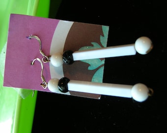 Earrings Vintage Lucite White Black Dangle sterling ear wires