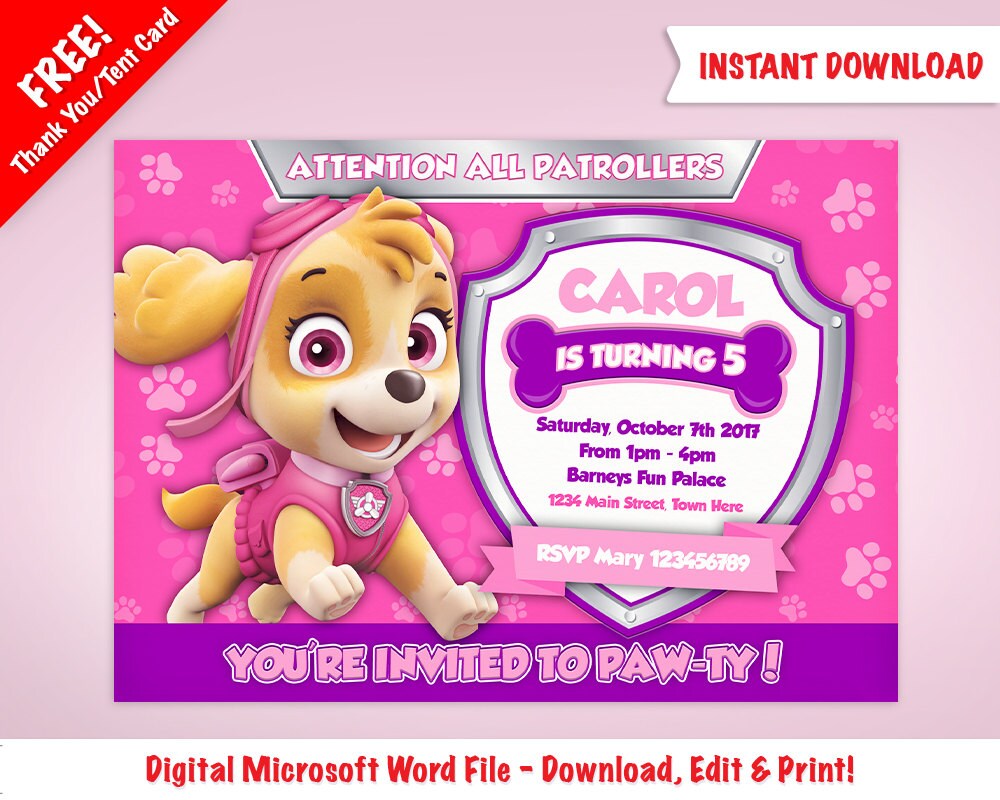 This is a picture of Crazy Printable Paw Patrol Birthday Invitations This is a picture of Crazy Printable Paw Patrol Birthday Invitations