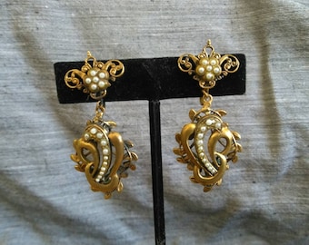 Ornate vintage Victorian revival European French dangle earrings 1910s