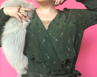 VOLUP 1920s Dress / 20s 30s Green Day Dress