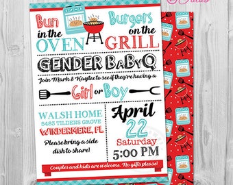BBQ Gender Reveal Invitation, Barbeque Reveal Gender Reveal Party Invitation Printable BBQ BabyQ Gender Reveal Invitation, Babyq Baby Shower