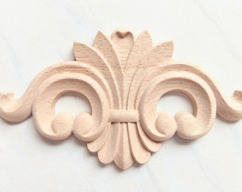 Furniture appliques, wood appliques, furniture embellishment, wood onlay, furniture decoration, wood embellishment, wood carving, 2 pcs