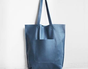 SALE Arrow Tote in Steel Blue / Leather Tote Bag / Blue Tote Bag / Leather Handbag / Blue Leather Tote / Blue Leather Handbag / Blue Bag