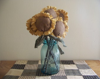 Set of 3 Primitive Sunflowers On Sticks