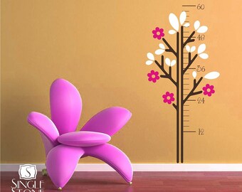 Nursery Wall Decals Growth Chart Leafy Tree - Vinyl Text Wall Words Decals Stickers Art Custom Home Decor
