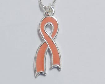 Sterling Silver Pink Ribbon Necklace Pendant Breast Cancer Survivor