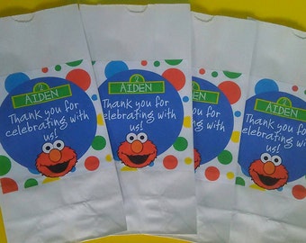 PERSONALIZED STICKERS ONLY 20 Personalized Sesame Street Elmo Party Favor Bags Goody Bags Treat Bags Popcorn Bags Loot Bags