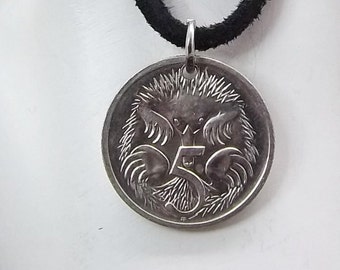 Australian Coin Necklace, 5 Cent, Coin Pendant, Leather Cord, Men's Necklace, Women's Necklace, 2002