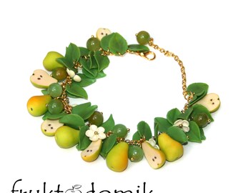 Polymer clay Pear bracelet Pears Wedding bracelet Handmade bracelet Polymer clay jewelry by fruktodomik